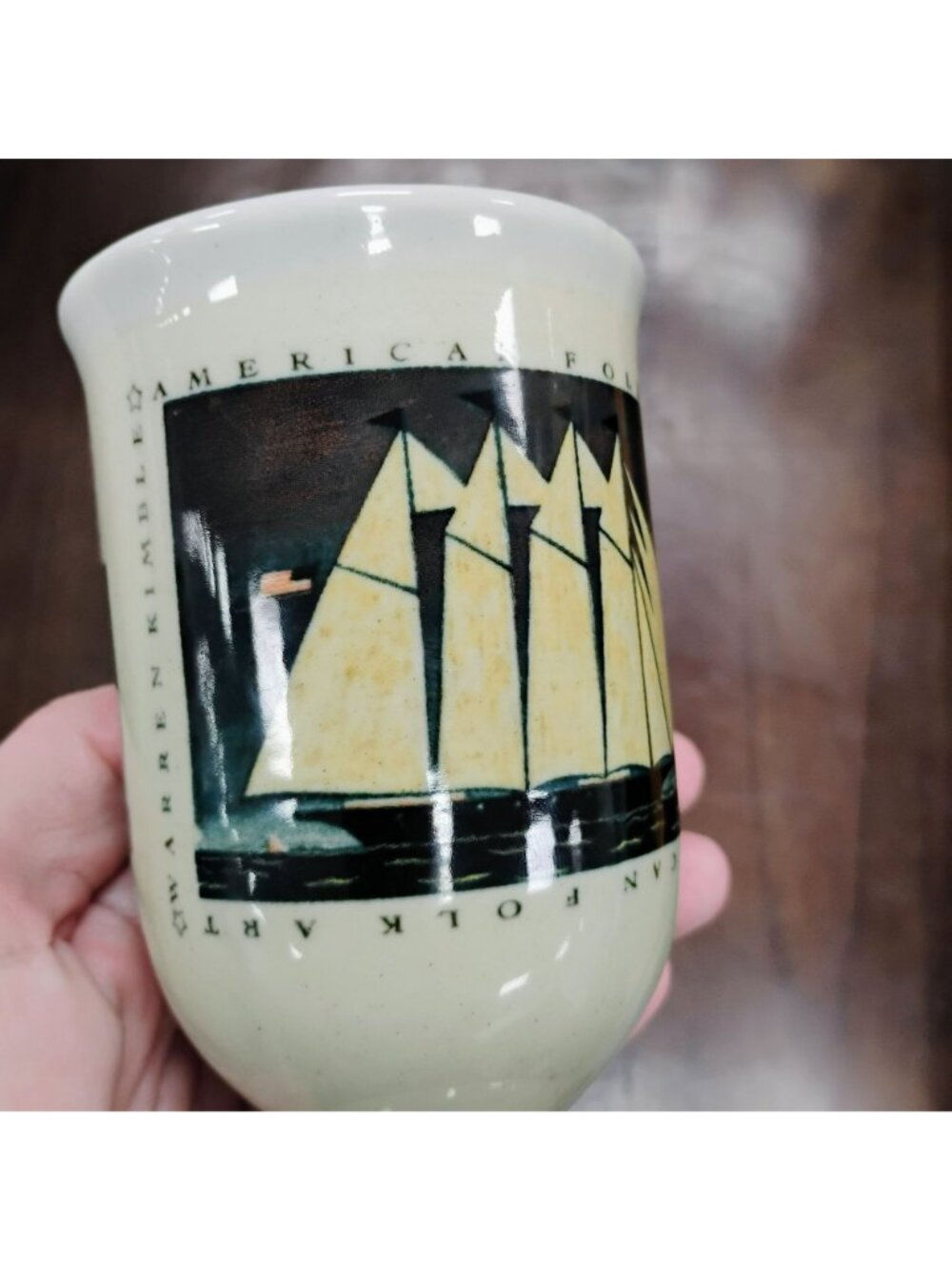 Warren Kimble American Folk Art Pedestal Mug, Sailboat Design, Otagiri Japan - Picture 5 of 7